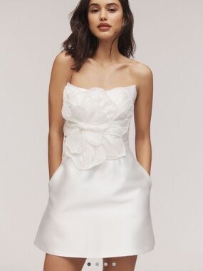Anthropologie Bridal Watters Brie Strapless embellished pearl a-line mini dress
